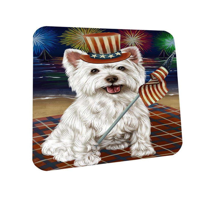 4th of July Independence Day Firework West Highland Terrier Dog Coasters Set of 4 CST49694