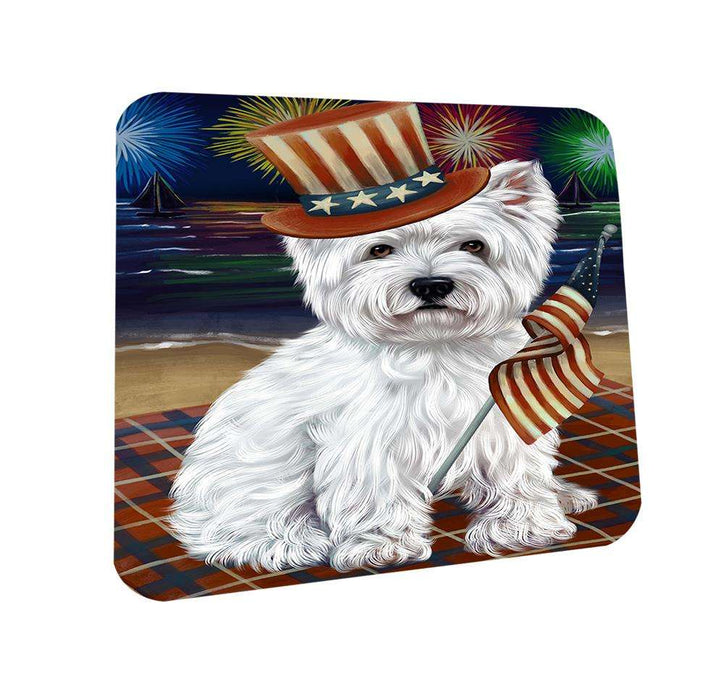 4th of July Independence Day Firework West Highland Terrier Dog Coasters Set of 4 CST49696