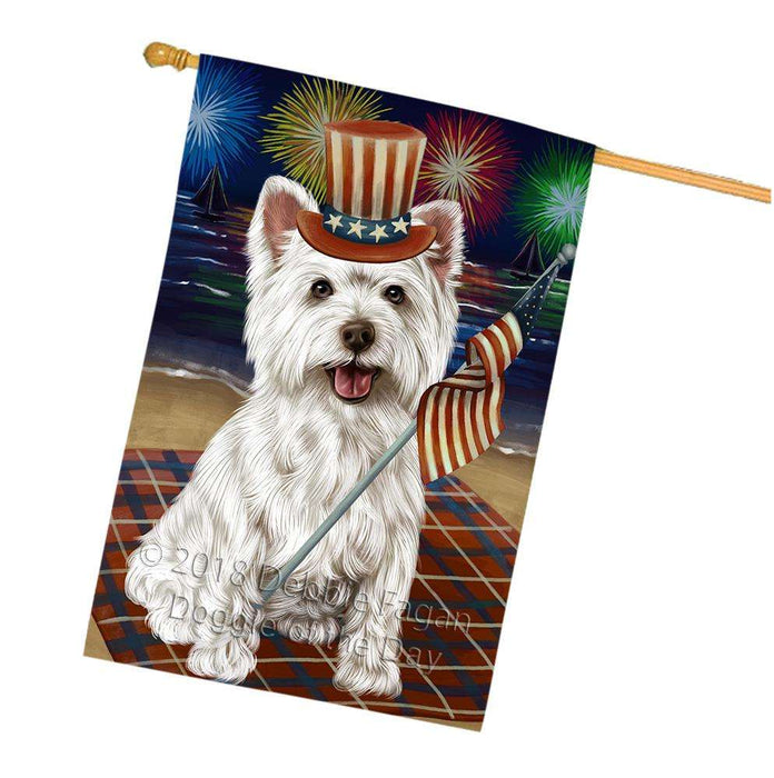 4th of July Independence Day Firework West Highland Terrier Dog House Flag FLG49599