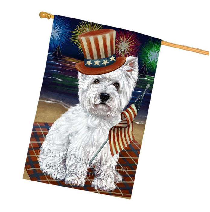 4th of July Independence Day Firework West Highland Terrier Dog House Flag FLG49601