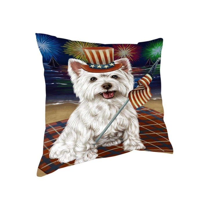 4th of July Independence Day Firework West Highland Terrier Dog Pillow PIL54392