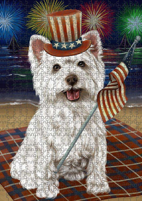 4th of July Independence Day Firework West Highland Terrier Dog Puzzle with Photo Tin PUZL52608