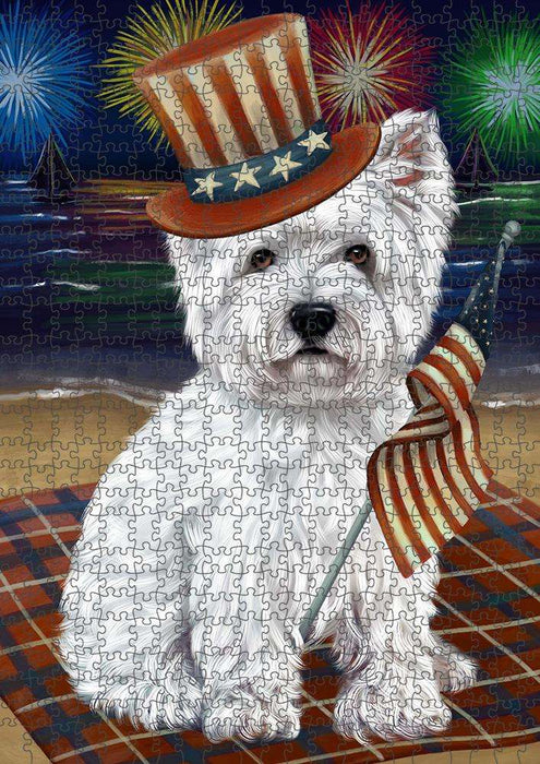 4th of July Independence Day Firework West Highland Terrier Dog Puzzle with Photo Tin PUZL52614