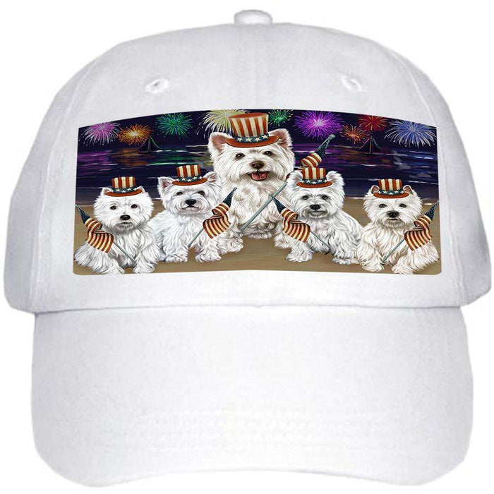 4th of July Independence Day Firework West Highland Terriers Dog Ball Hat Cap HAT52638