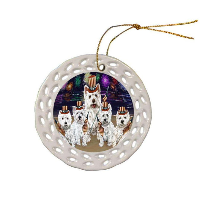 4th of July Independence Day Firework West Highland Terriers Dog Ceramic Doily Ornament DPOR49635