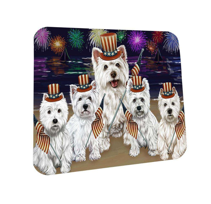 4th of July Independence Day Firework West Highland Terriers Dog Coasters Set of 4 CST49695
