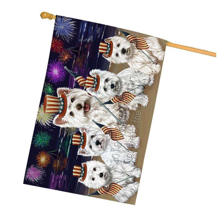 4th of July Independence Day Firework West Highland Terriers Dog House Flag FLG49600