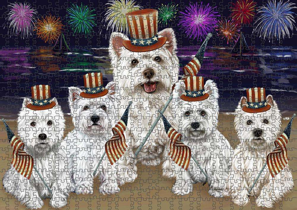 4th of July Independence Day Firework West Highland Terriers Dog Puzzle with Photo Tin PUZL52611