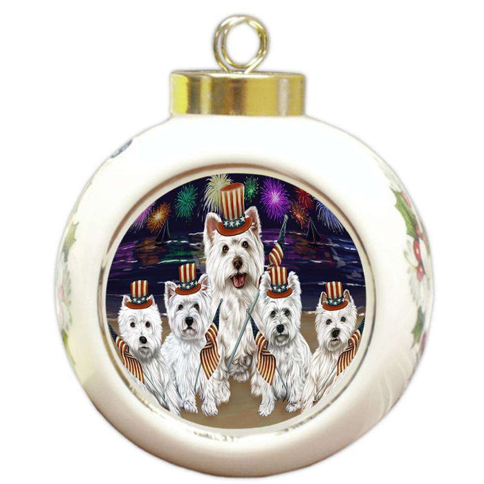 4th of July Independence Day Firework West Highland Terriers Dog Round Ball Christmas Ornament RBPOR49635