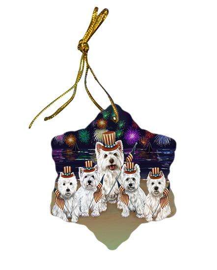4th of July Independence Day Firework West Highland Terriers Dog Star Porcelain Ornament SPOR49627