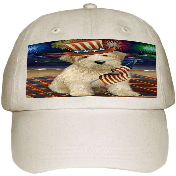 4th of July Independence Day Firework Wheaten Terrier Dog Ball Hat Cap HAT60123