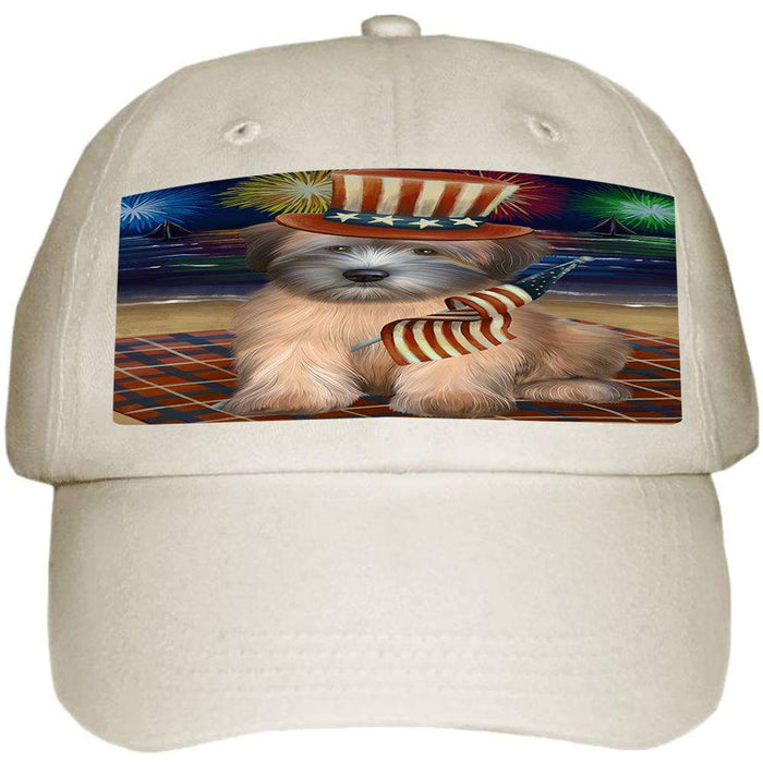 4th of July Independence Day Firework Wheaten Terrier Dog Ball Hat Cap HAT60126