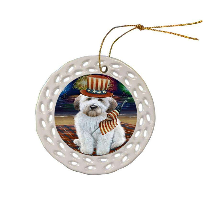4th of July Independence Day Firework Wheaten Terrier Dog Ceramic Doily Ornament DPOR52080