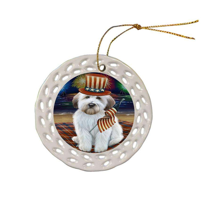 4th of July Independence Day Firework Wheaten Terrier Dog Ceramic Doily Ornament DPOR52470