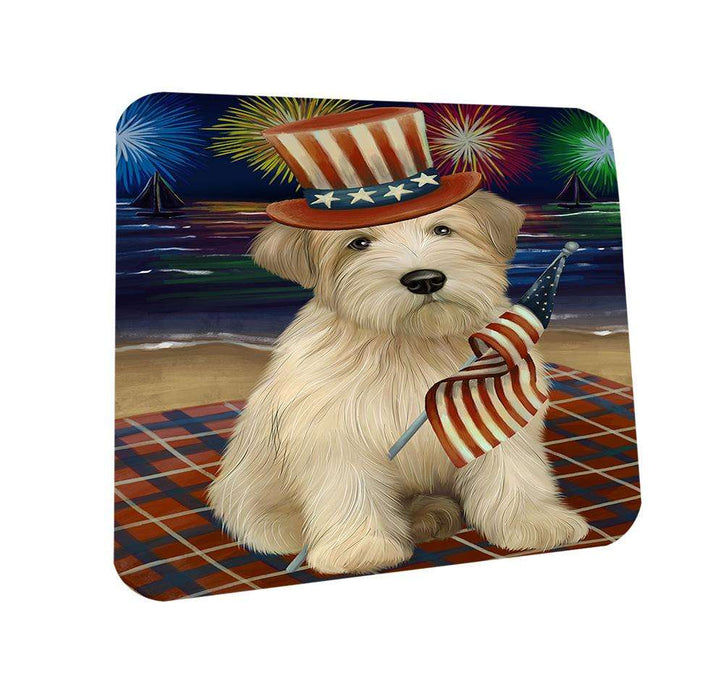 4th of July Independence Day Firework Wheaten Terrier Dog Coasters Set of 4 CST52037