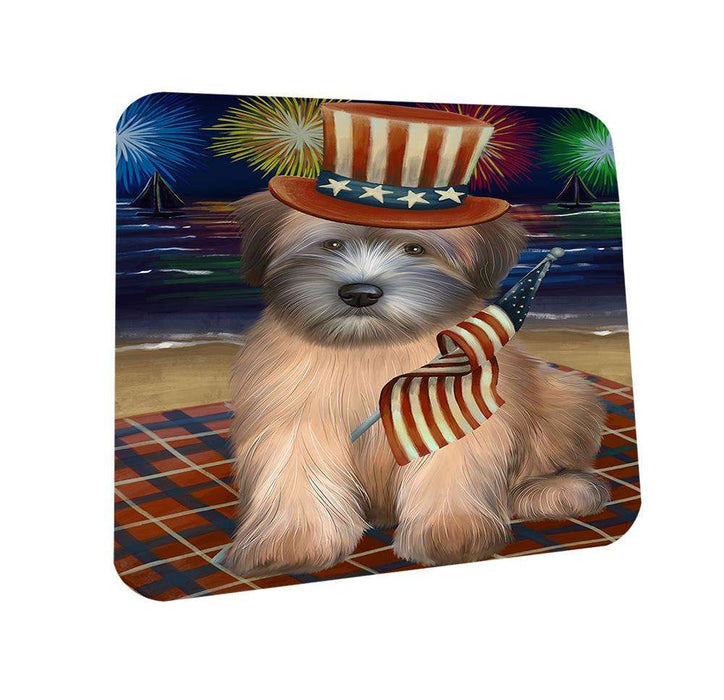 4th of July Independence Day Firework Wheaten Terrier Dog Coasters Set of 4 CST52038