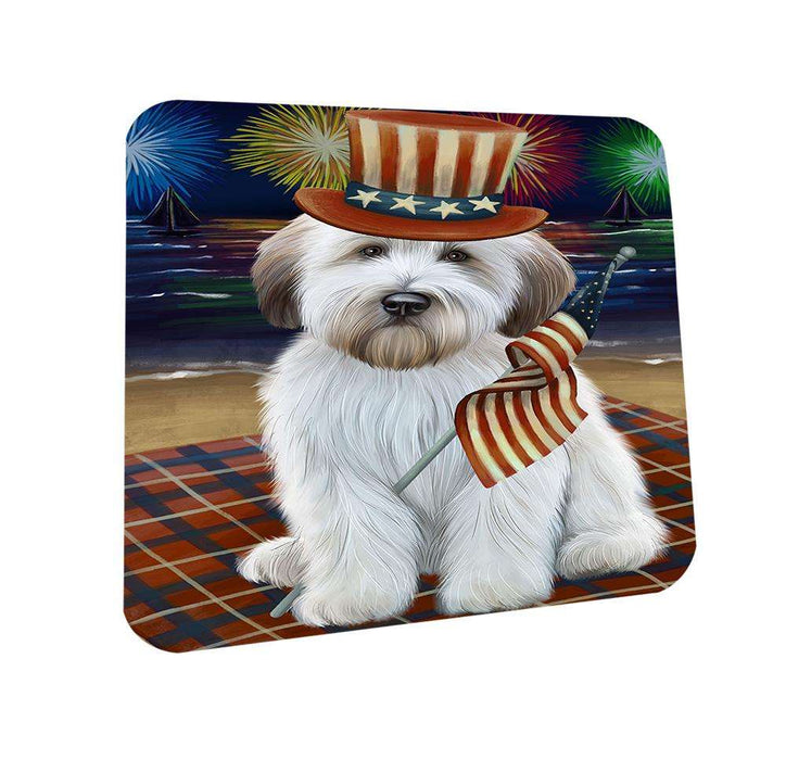 4th of July Independence Day Firework Wheaten Terrier Dog Coasters Set of 4 CST52039