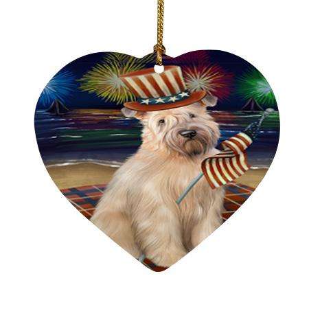 4th of July Independence Day Firework Wheaten Terrier Dog Heart Christmas Ornament HPOR52466