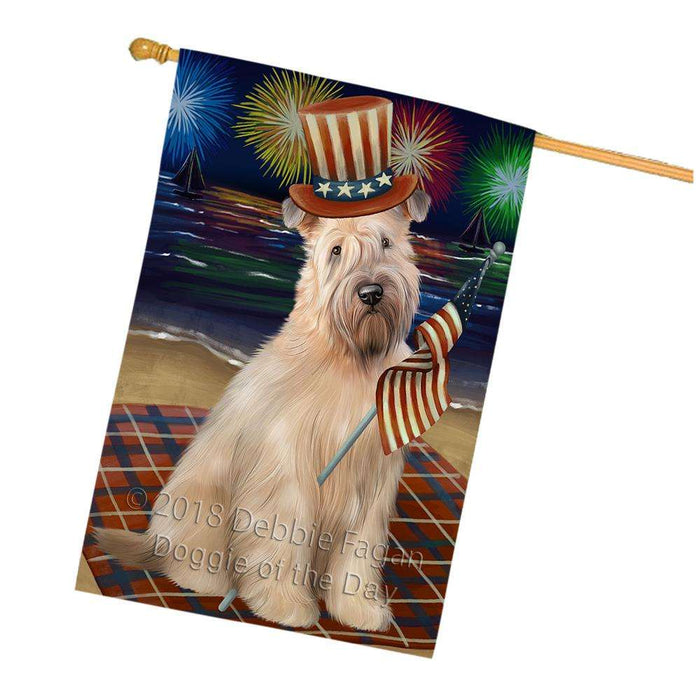 4th of July Independence Day Firework Wheaten Terrier Dog House Flag FLG52209