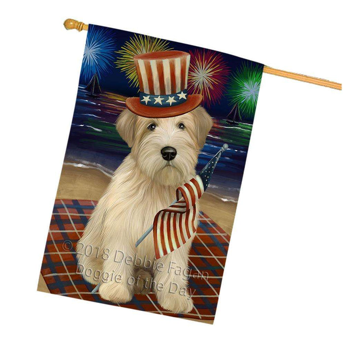 4th of July Independence Day Firework Wheaten Terrier Dog House Flag FLG52211