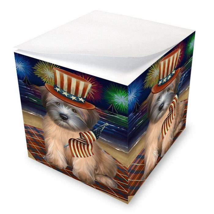 4th of July Independence Day Firework Wheaten Terrier Dog Note Cube NOC52079