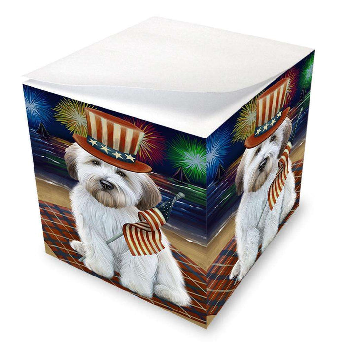 4th of July Independence Day Firework Wheaten Terrier Dog Note Cube NOC52080