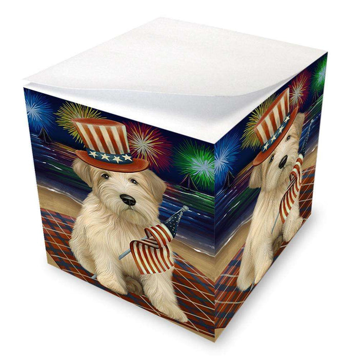 4th of July Independence Day Firework Wheaten Terrier Dog Note Cube NOC52468