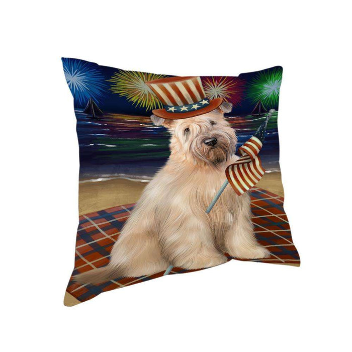 4th of July Independence Day Firework Wheaten Terrier Dog Pillow PIL64668
