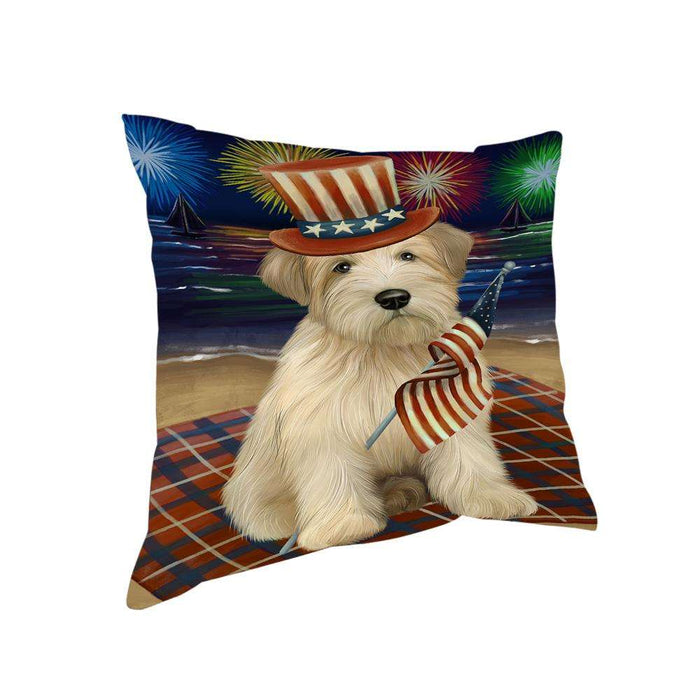 4th of July Independence Day Firework Wheaten Terrier Dog Pillow PIL64676