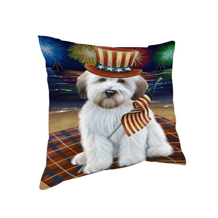 4th of July Independence Day Firework Wheaten Terrier Dog Pillow PIL64684