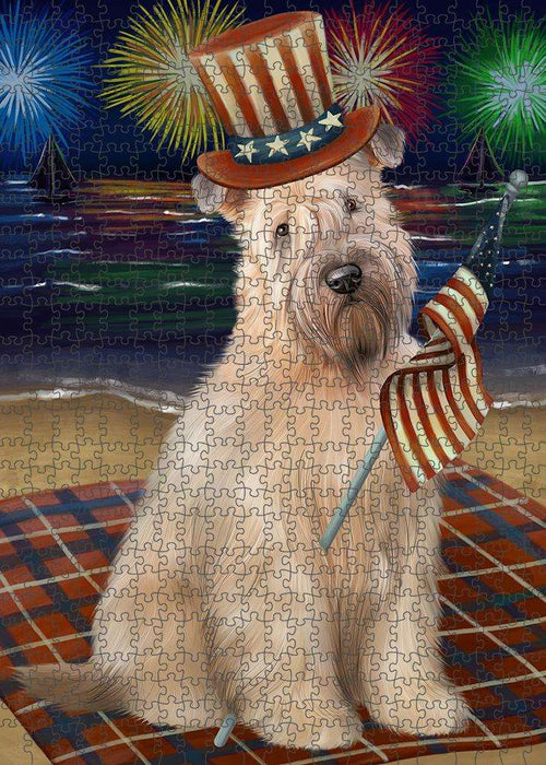 4th of July Independence Day Firework Wheaten Terrier Dog Puzzle with Photo Tin PUZL61329
