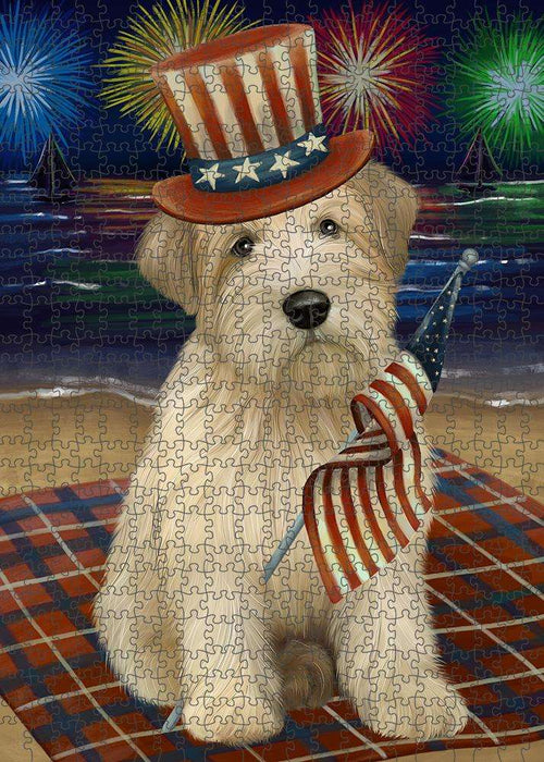 4th of July Independence Day Firework Wheaten Terrier Dog Puzzle with Photo Tin PUZL61335