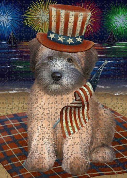 4th of July Independence Day Firework Wheaten Terrier Dog Puzzle with Photo Tin PUZL61338