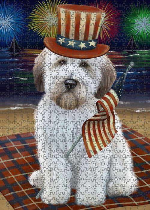4th of July Independence Day Firework Wheaten Terrier Dog Puzzle with Photo Tin PUZL61341