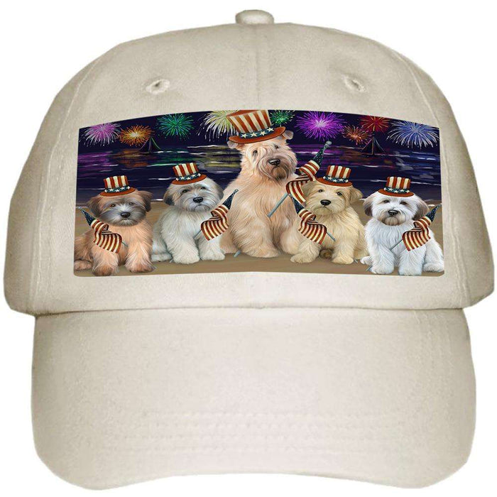 4th of July Independence Day Firework Wheaten Terriers Dog Ball Hat Cap HAT60120