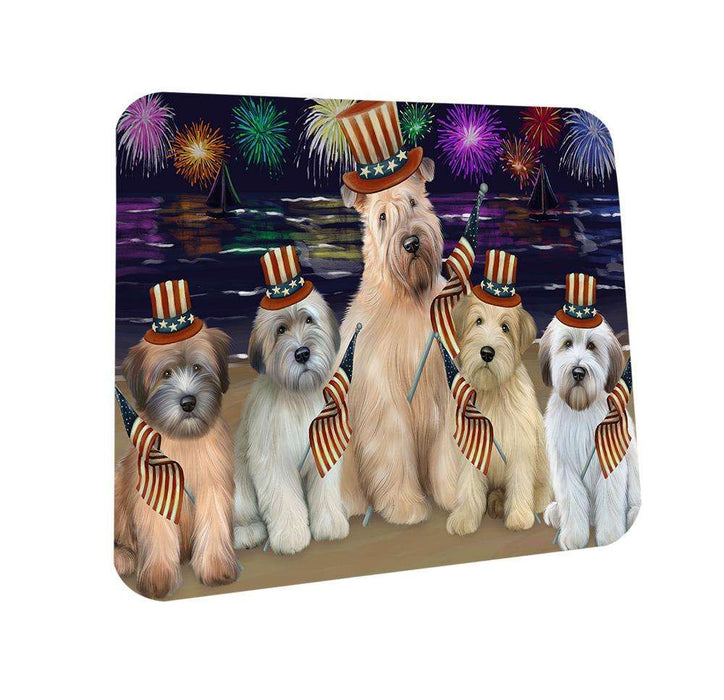 4th of July Independence Day Firework Wheaten Terriers Dog Coasters Set of 4 CST52036