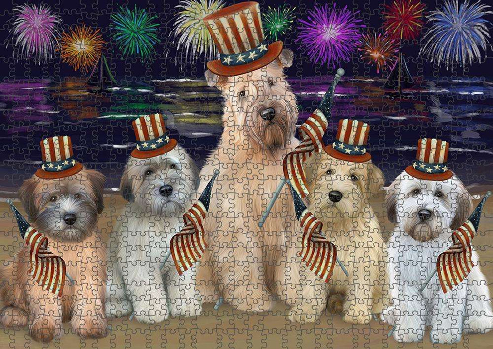 4th of July Independence Day Firework Wheaten Terriers Dog Puzzle with Photo Tin PUZL61332