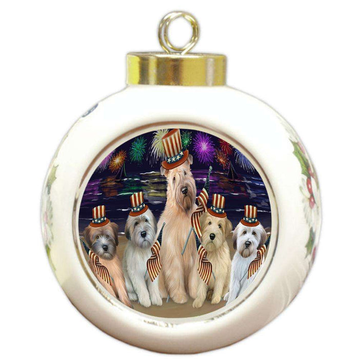 4th of July Independence Day Firework Wheaten Terriers Dog Round Ball Christmas Ornament RBPOR52077