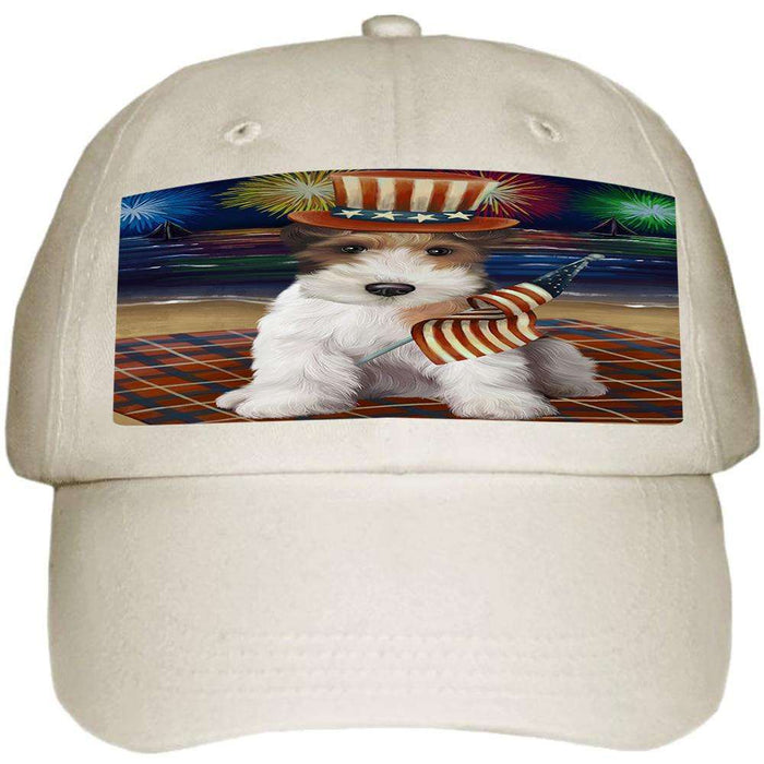 4th of July Independence Day Firework Wire Fox Terrier Dog Ball Hat Cap HAT61155