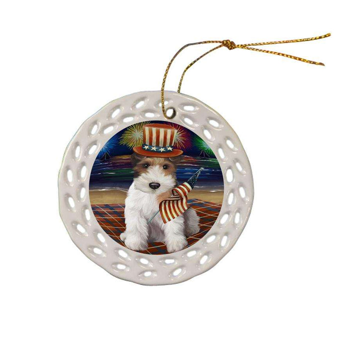 4th of July Independence Day Firework Wire Fox Terrier Dog Ceramic Doily Ornament DPOR52474