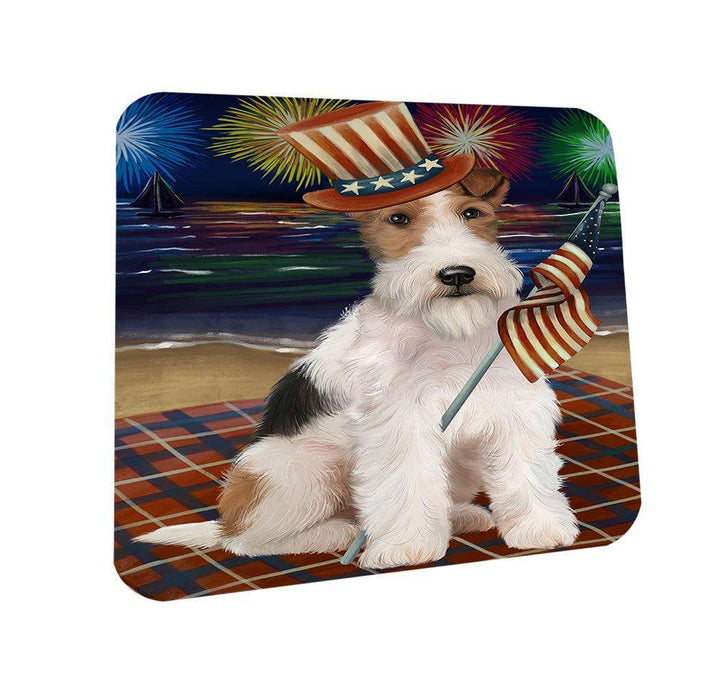 4th of July Independence Day Firework Wire Fox Terrier Dog Coasters Set of 4 CST52430