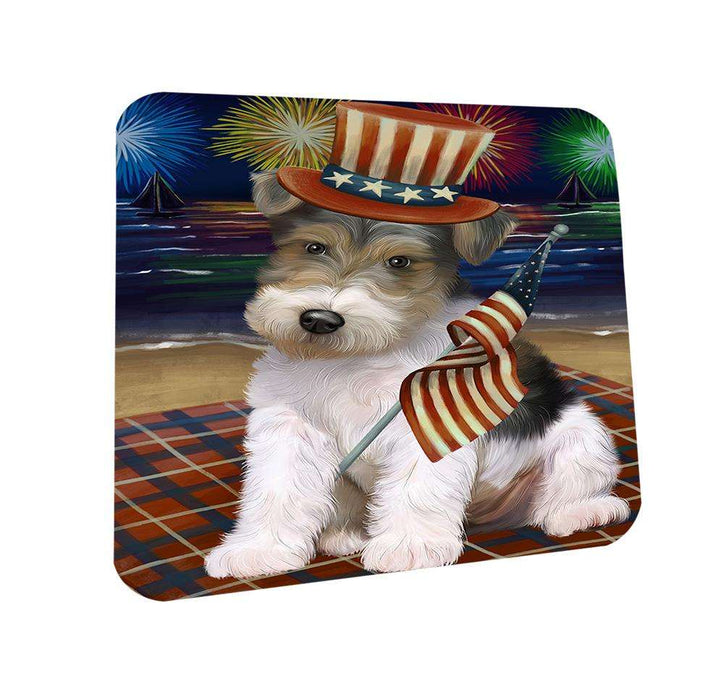 4th of July Independence Day Firework Wire Fox Terrier Dog Coasters Set of 4 CST52432