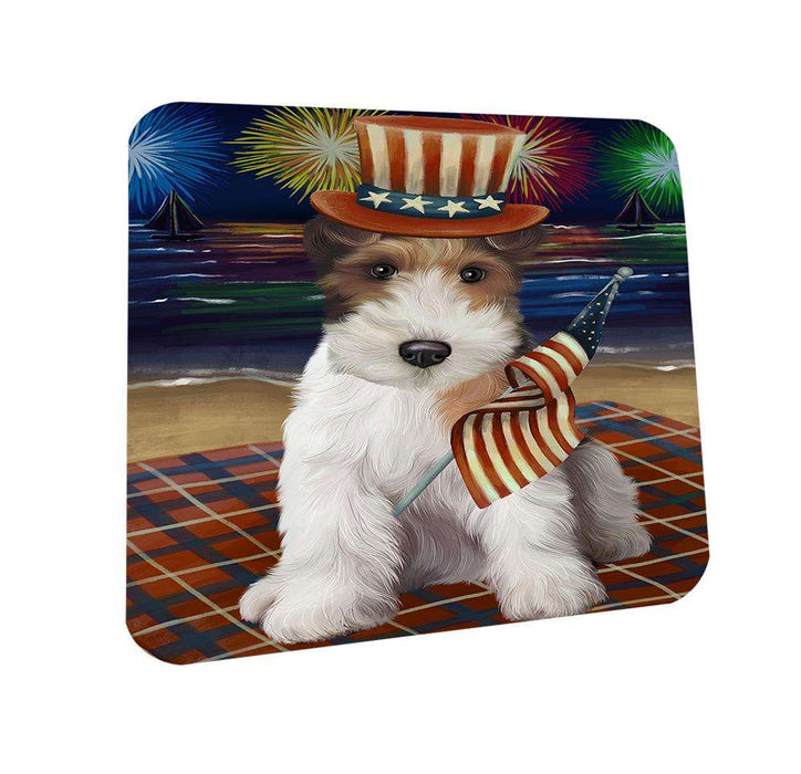 4th of July Independence Day Firework Wire Fox Terrier Dog Coasters Set of 4 CST52433