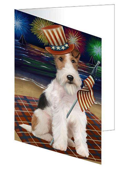 4th of July Independence Day Firework Wire Fox Terrier Dog Handmade Artwork Assorted Pets Greeting Cards and Note Cards with Envelopes for All Occasions and Holiday Seasons GCD61442