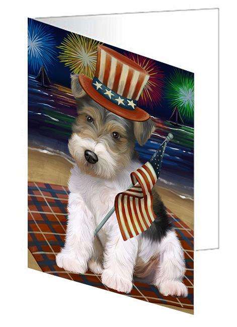 4th of July Independence Day Firework Wire Fox Terrier Dog Handmade Artwork Assorted Pets Greeting Cards and Note Cards with Envelopes for All Occasions and Holiday Seasons GCD61448