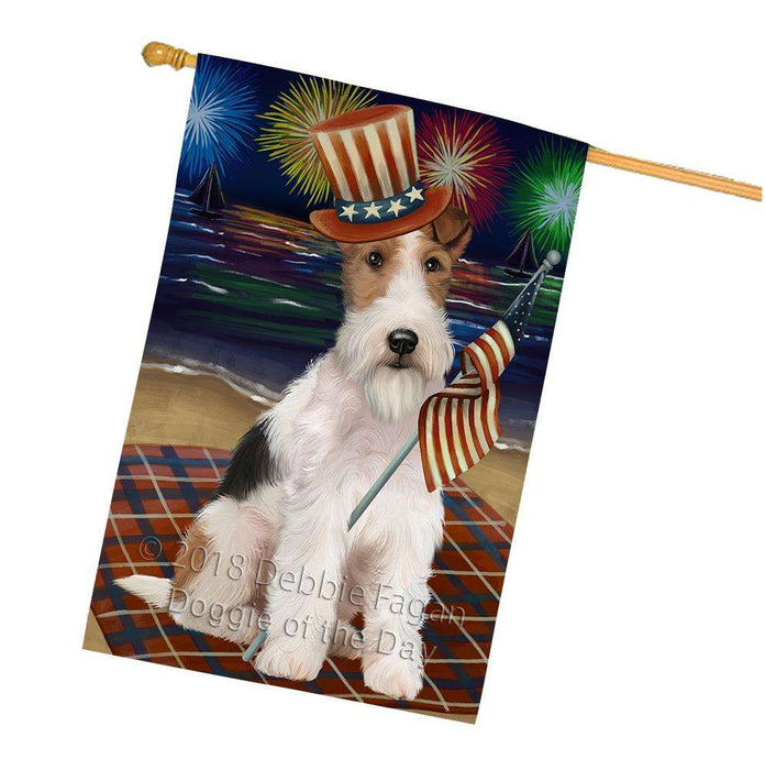 4th of July Independence Day Firework Wire Fox Terrier Dog House Flag FLG52552