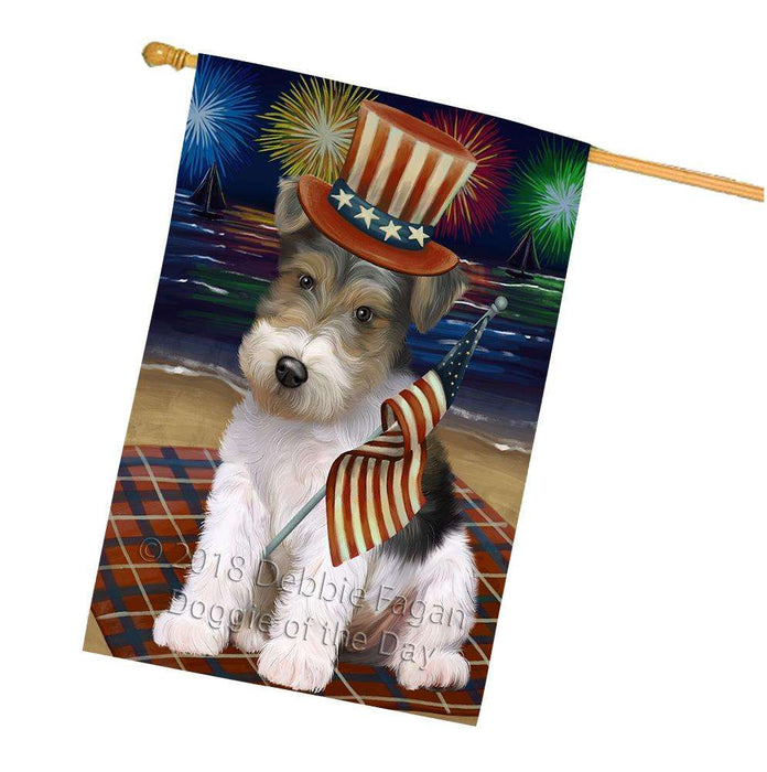 4th of July Independence Day Firework Wire Fox Terrier Dog House Flag FLG52554