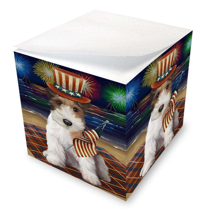 4th of July Independence Day Firework Wire Fox Terrier Dog Note Cube NOC52474