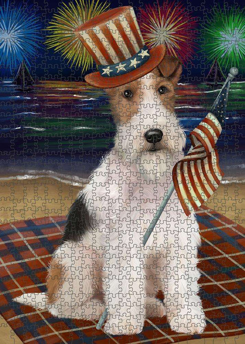 4th of July Independence Day Firework Wire Fox Terrier Dog Puzzle with Photo Tin PUZL61344