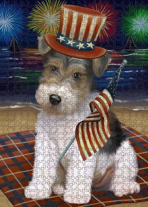 4th of July Independence Day Firework Wire Fox Terrier Dog Puzzle with Photo Tin PUZL61350